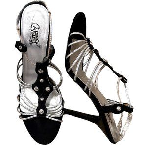 Carlos by Carlos Santana Black Silver Metallic Strappy Sandals
